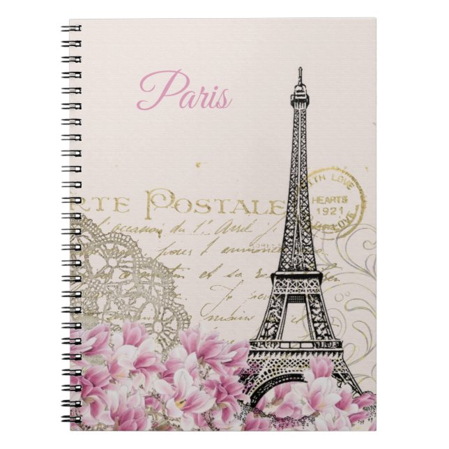 Vintage Eiffel Tower Paris Postcard Notebook (Front)