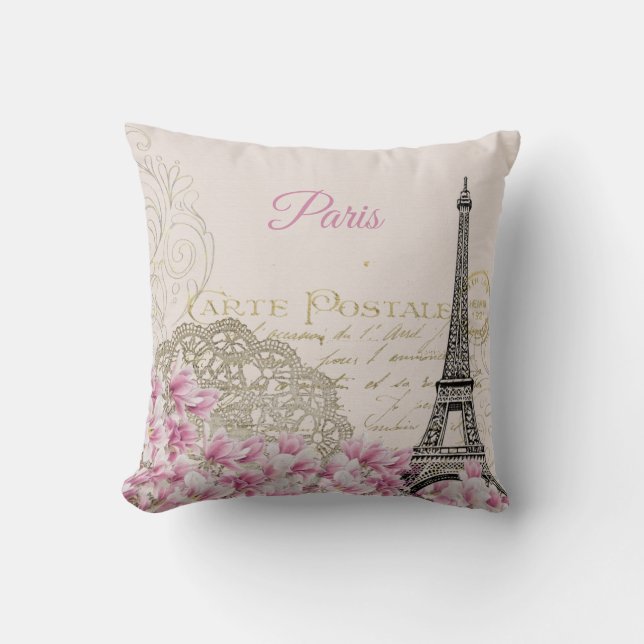 Vintage Eiffel Tower Paris Postcard Throw Pillow (Front)