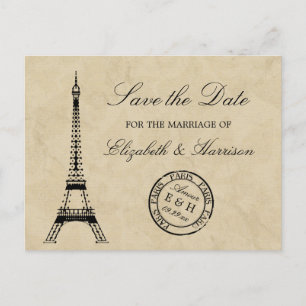 Vintage Eiffel Tower Paris Postmark Save The Date Announcement Postcard