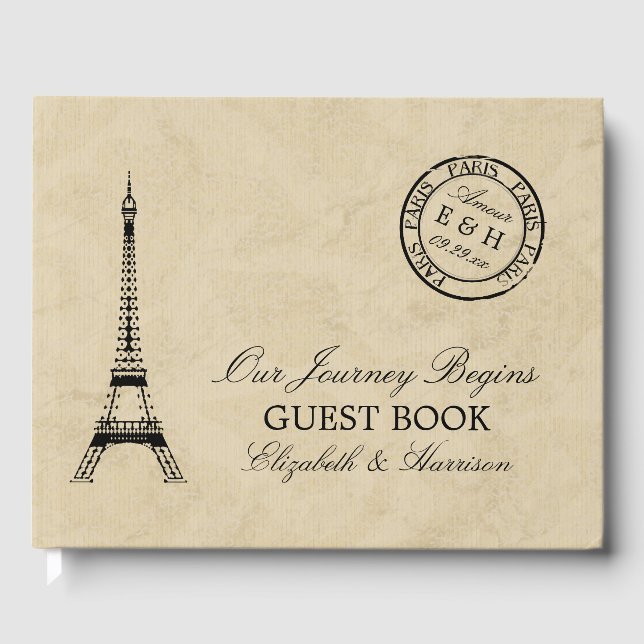 Vintage Eiffel Tower Paris Postmark Wedding Guest Book (Front)
