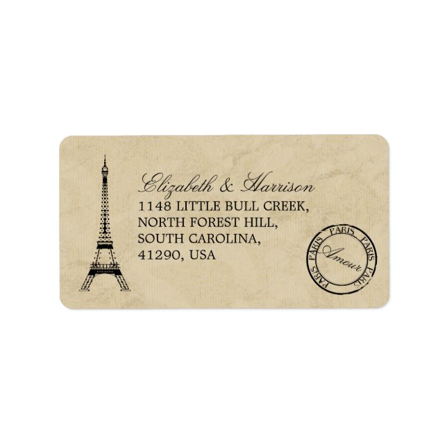 Vintage Eiffel Tower Paris Postmark Wedding Label (Front)
