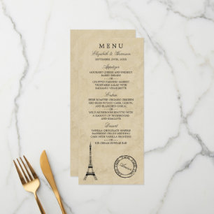 Vintage Eiffel Tower Paris Postmark Wedding Menu