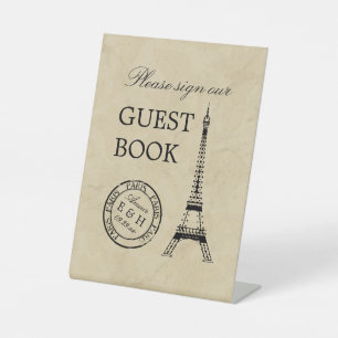 Vintage Eiffel Tower Paris Postmark Wedding Pedestal Sign