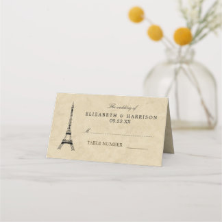 Vintage Eiffel Tower Paris Postmark Wedding Place Card