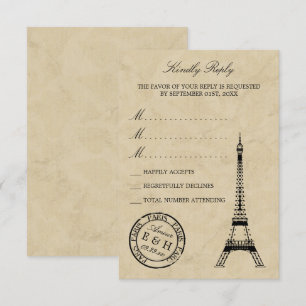 Vintage Eiffel Tower Paris Postmark Wedding RSVP Card