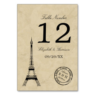 Vintage Eiffel Tower Paris Postmark Wedding Table Number