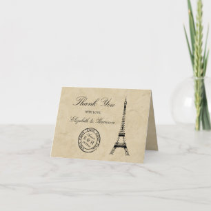 Vintage Eiffel Tower Paris Postmark Wedding Thank You Card