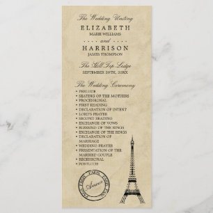 Vintage Eiffel Tower Paris Wedding Program