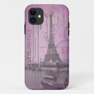 Vintage Eiffel Tower Postcard in Pink iPhone 5 iPhone 11 Case