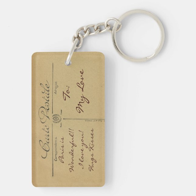 Vintage Eiffel Tower postcard Paris France Keychain (Back)