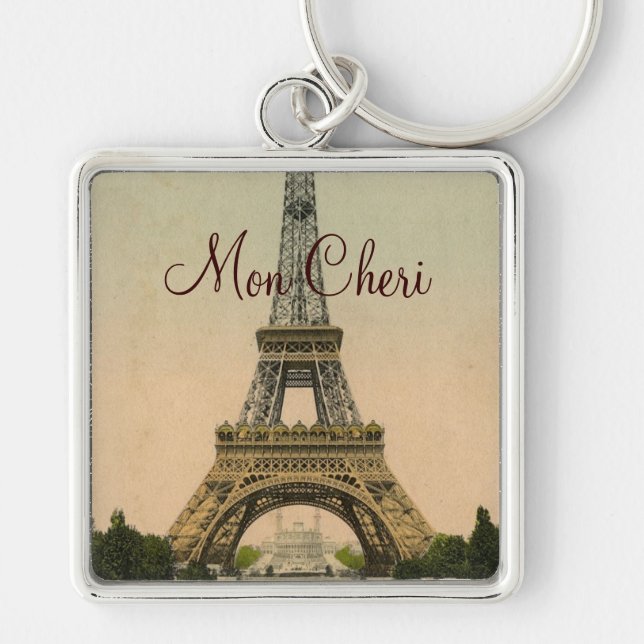 Vintage Eiffel Tower postcard Paris France Keychain (Front)
