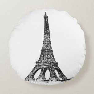 Vintage Eiffel Tower Round Pillow