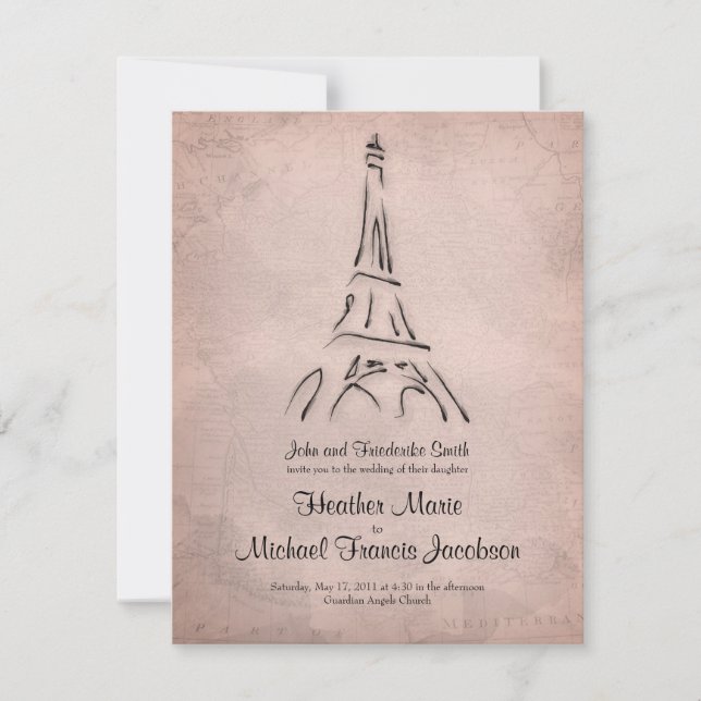 Vintage Eiffel Tower Sepia Wedding Invitation (Front)
