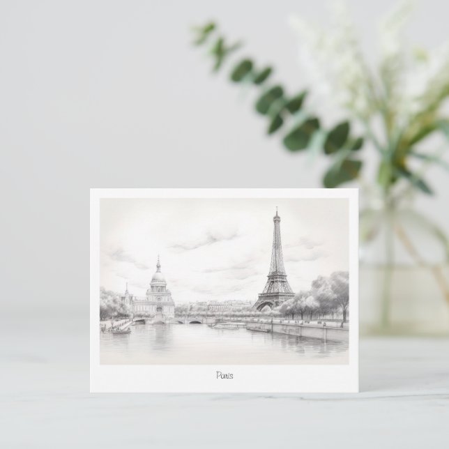 Vintage Eiffel tower, sketch Design Postcard (Standing Front)