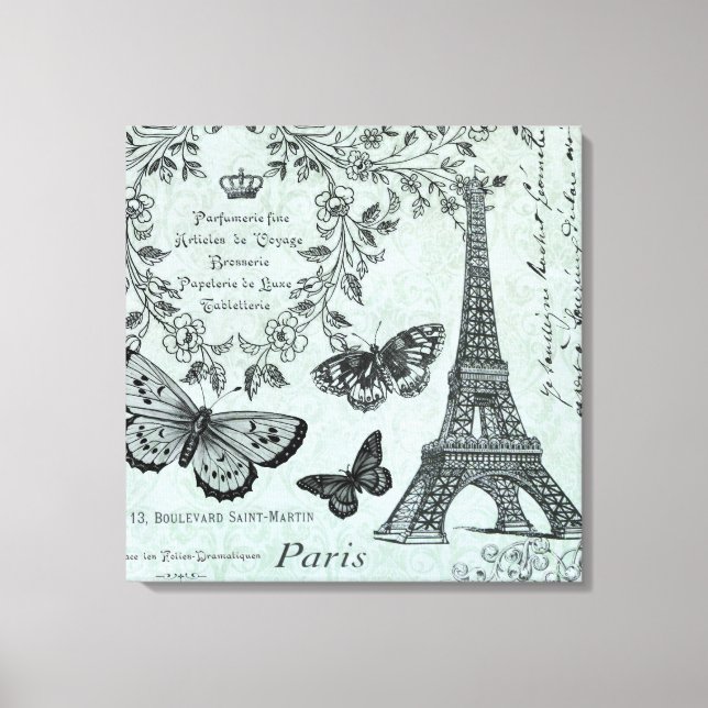 Vintage Eiffel Tower stretched canvas Print (Front)