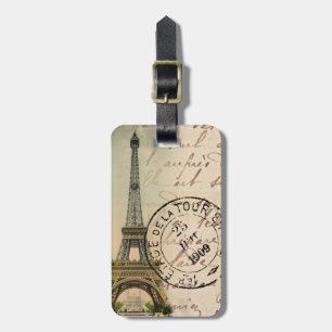 Vintage Eiffel Tower Travel Stamp Luggage Tag