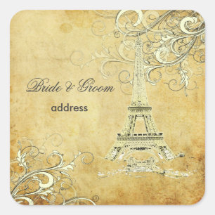 VINTAGE EIFFEL TOWER/VANILLA SWIRLS SQUARE STICKER