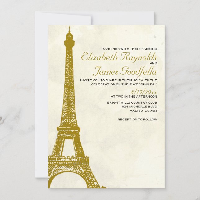 Vintage Eiffel Tower Wedding Invitations (Front)