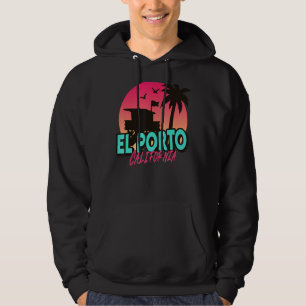 Vintage El Porto California Beach Palm Trees Ca Re Hoodie