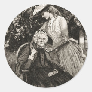 Vintage Elderly Mother and Daughter Classic Round Sticker