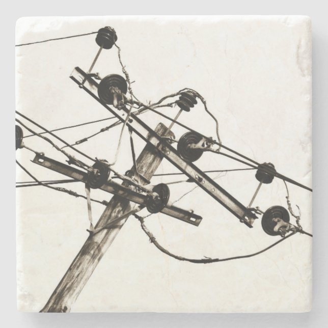 Vintage Electric Pole Stone Coaster (Front)