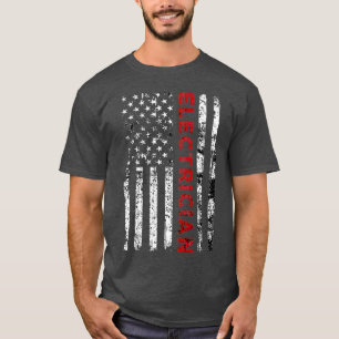 Vintage Electrician USA Flag Gift Lineman Flag T-Shirt