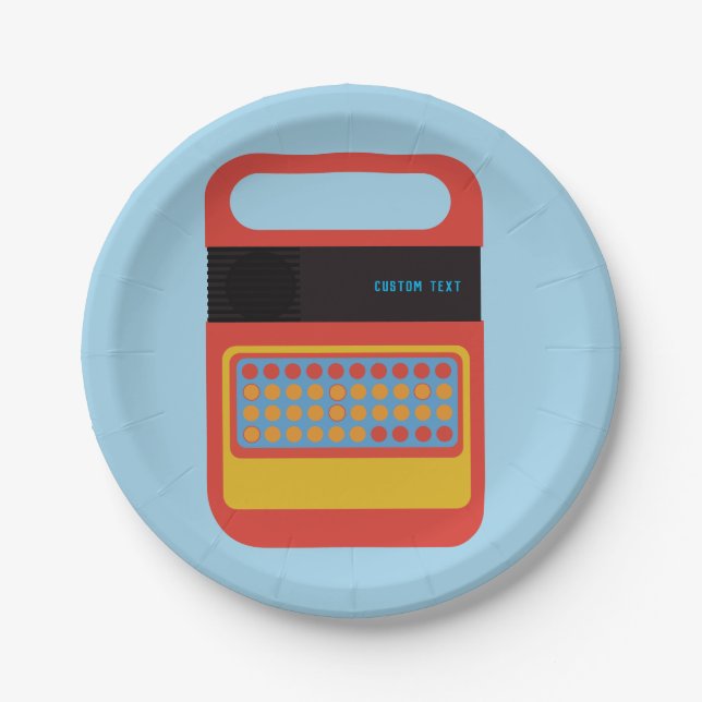 Vintage electronic speaking & spelling toy custom paper plate (Front)