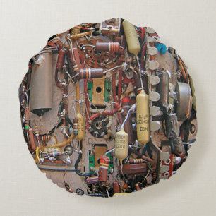 Vintage electronics resistors capacitors and wires round pillow