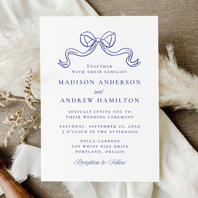 Vintage Elegance Antique Blue Bow Wedding Invitation (Creator Uploaded)