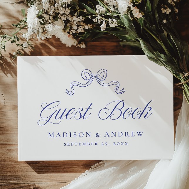 Vintage Elegance Blue Bow Photo Wedding Guest Book (Creator Uploaded)
