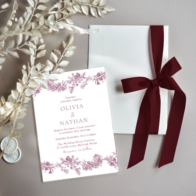 Vintage Elegance: Classic Burgundy Floral Wedding Invitation (Creator Uploaded)