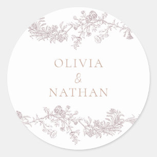 Vintage Elegance: Classic Neutral Floral Wedding Round Sticker