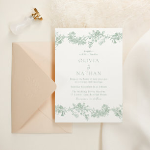Vintage Elegance: Classic Sage Floral Wedding Invitation