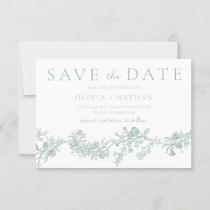 Vintage Elegance: Classic Sage Floral Wedding Save The Date