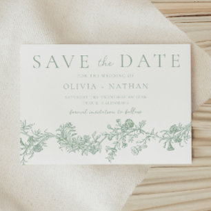 Vintage Elegance: Classic Sage Floral Wedding Save The Date