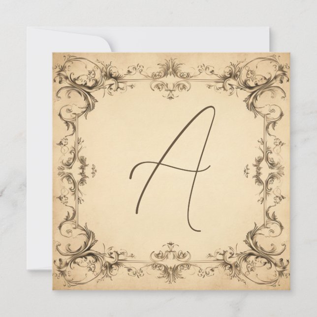 Vintage Elegance: Deep Bronze Monogram Notecards (Front)