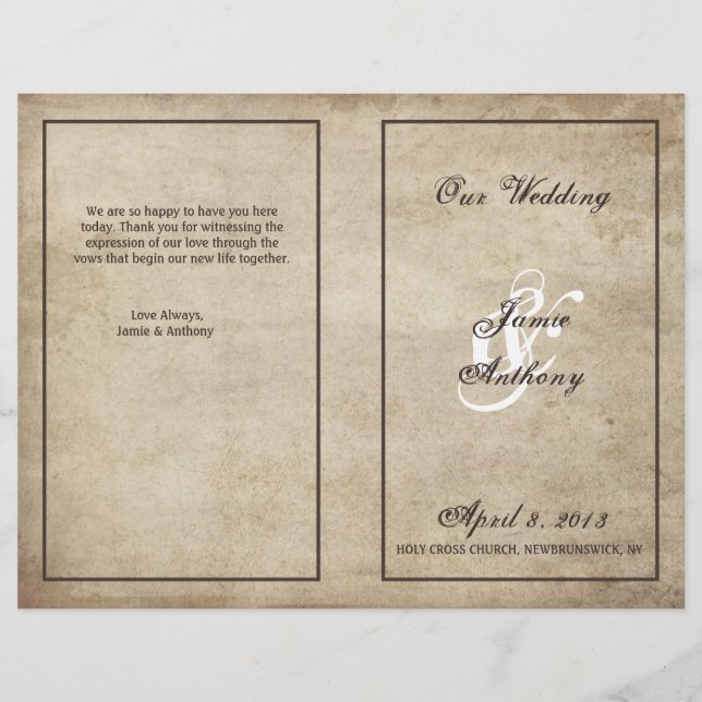 Vintage Elegance Distressed Wedding Program (Front)