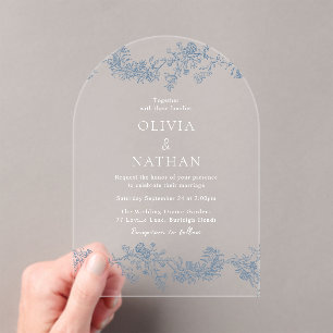 Vintage Elegance: Dusty Blue Floral Wedding Acrylic Invitations