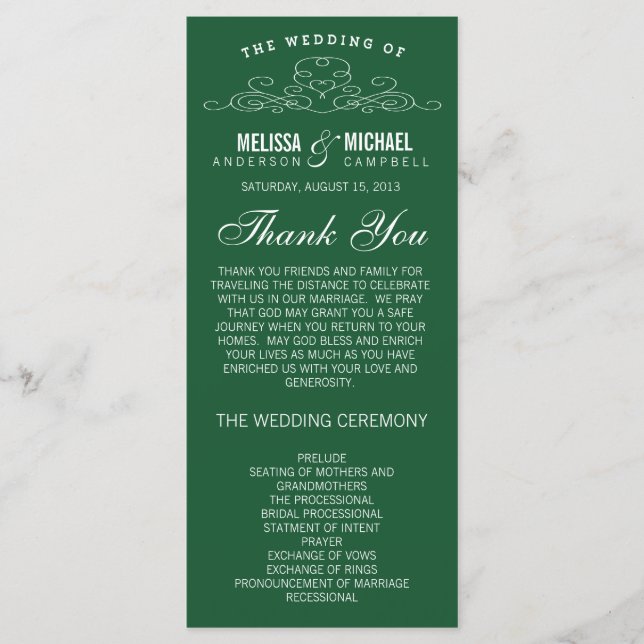 VINTAGE ELEGANCE | EMERALD WEDDING PROGRAM (Front)