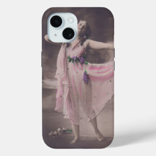 Vintage Elegance in Pink Floral Dress iPhone 15 Case