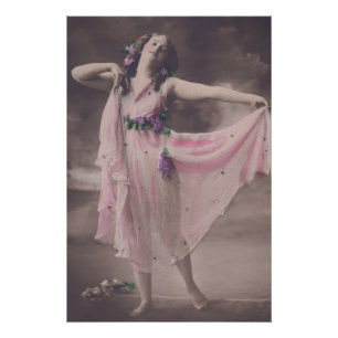 Vintage Elegance in Pink Floral Dress Poster