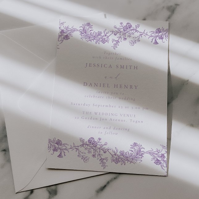 Vintage Elegance: Lavender Floral Wedding Invitation (Creator Uploaded)