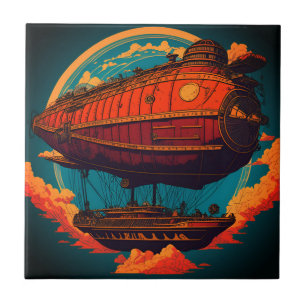 Vintage Elegance - Majestic Steampunk Airship Tile