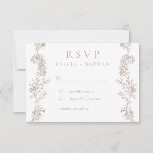 Vintage Elegance: Neutral Classic Floral Wedding RSVP Card