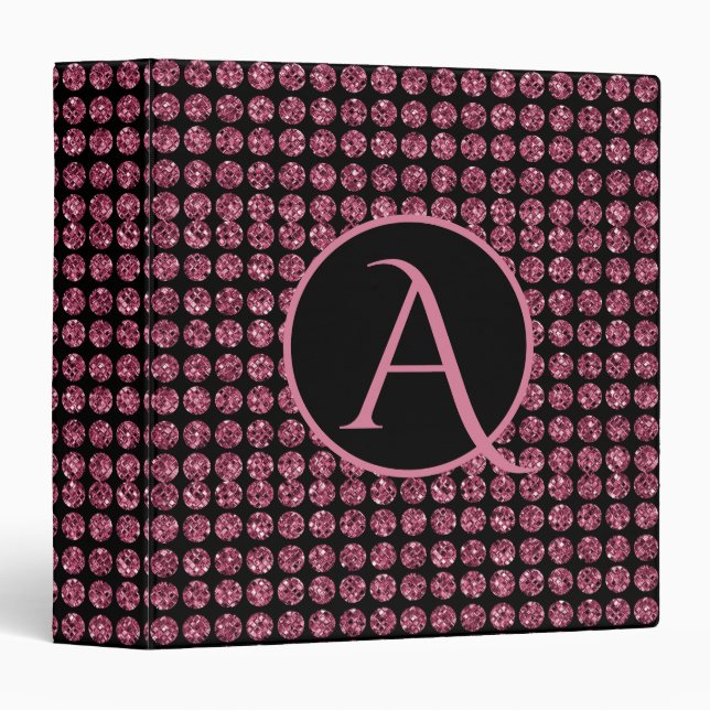 Vintage Elegance Pink Diamond Gem Pattern Monogram Binder (Front/Spine)