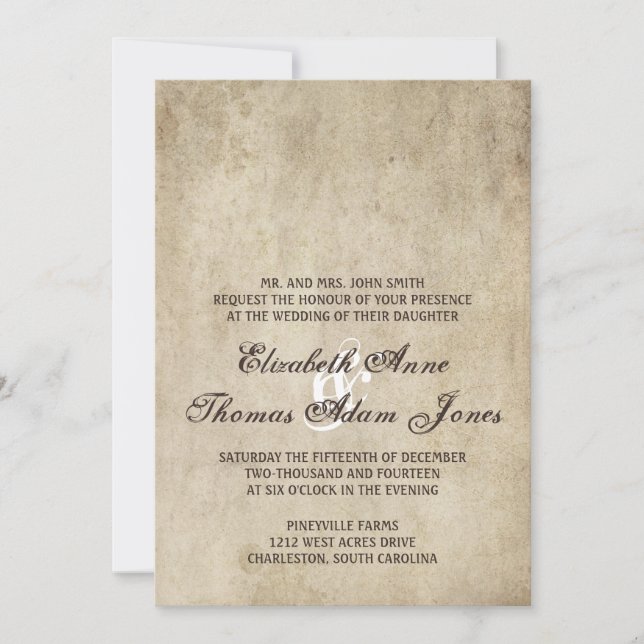 Vintage Elegance Plain Wedding Invitation (Front)