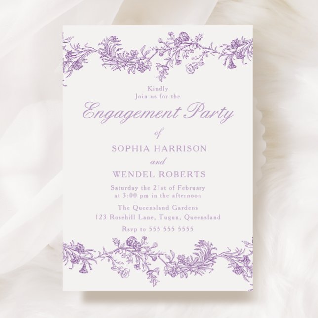 Vintage Elegance: Purple Floral Engagement Party Invitation (Creator Uploaded)