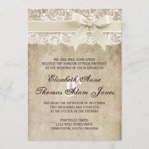 Vintage Elegance Ribbon on Lace Wedding Invitation