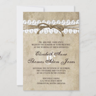 Vintage Elegance Twine on Lace Wedding Invitation
