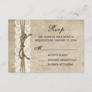 Vintage Elegance Twine on Lace Wedding RSVP card